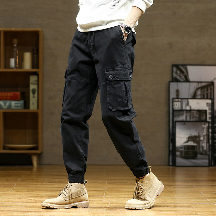 Men's Soft Cotton Utility Cargopants in Jogger Style with Elastic Waistband and Oversized Flap Pockets Drune