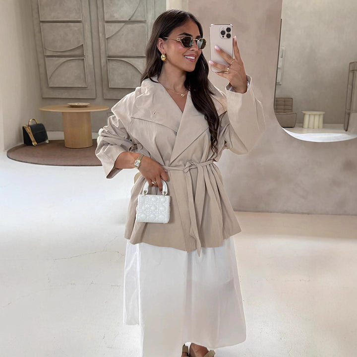 Women's wrap short jacket with tie belt, dropped shoulder and boxy silhouette Mune Fashion