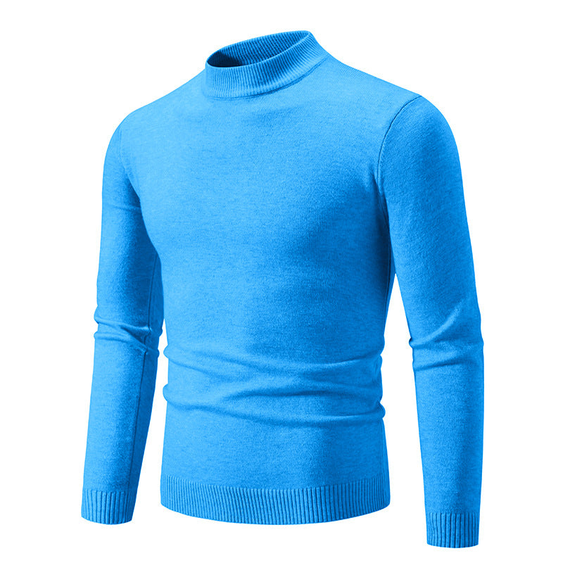 Men's Slim Fit Fine Knit Mock Neck Sweater with Ribbed Collar and Hem Mune Fashion