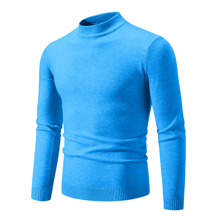 Men's Slim Fit Fine Knit Mock Neck Sweater with Ribbed Collar and Hem Mune Fashion