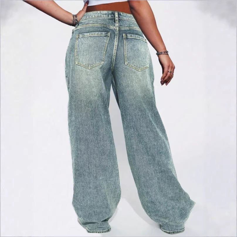 Women High-Waist Wide Vintage-Denim Baggy-Jeans with Relaxed Flare Mune Fashion