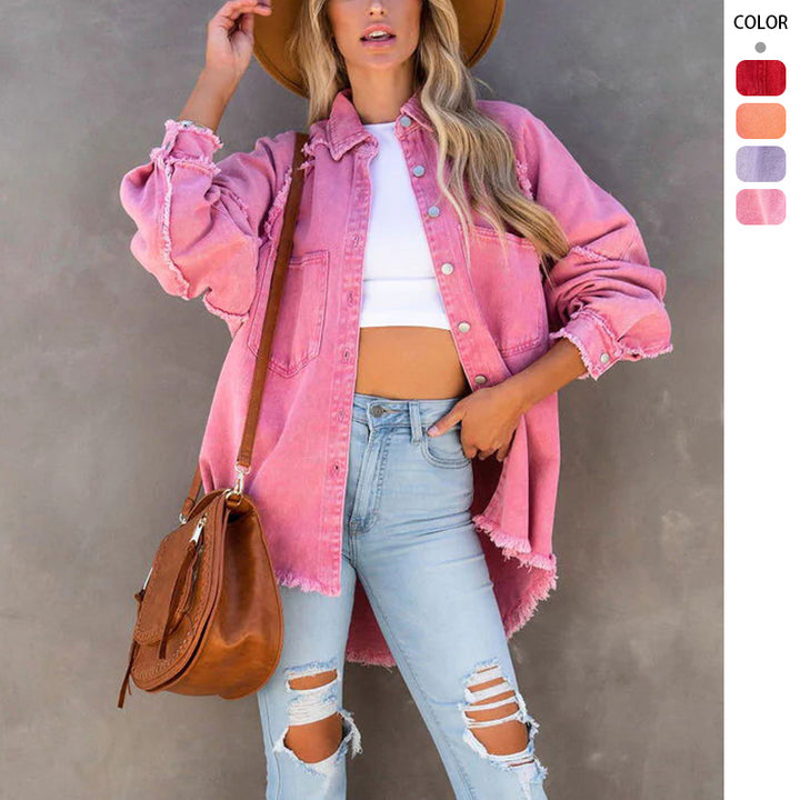 Women oversized shirt jacket in used look with frayed edges and patch pockets Mune Fashion
