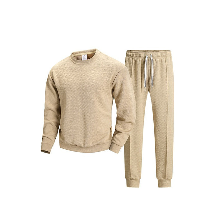 Men's Patterned Leisure Lounge Set made of Cotton Blend with Round Neck Sweatshirt & Tapered Jogging Pants Mune Fashion