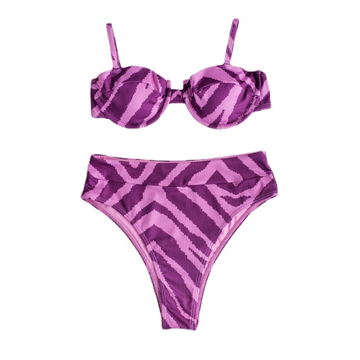 Women's High-Cut Bikini with Elegant Zebra Pattern Mune Fashion