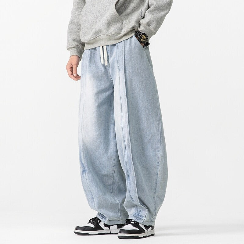 Men's extra-wide jeans in balloon cut with drawstring waistband and longitudinal stitching Mune Fashion