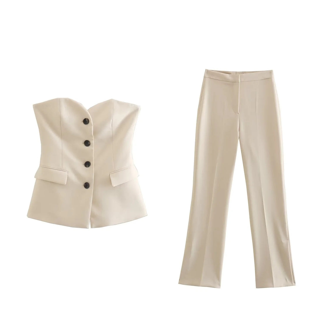Ladies Elegant Stretch Trousers with Straight Leg and Crease Mune Fashion