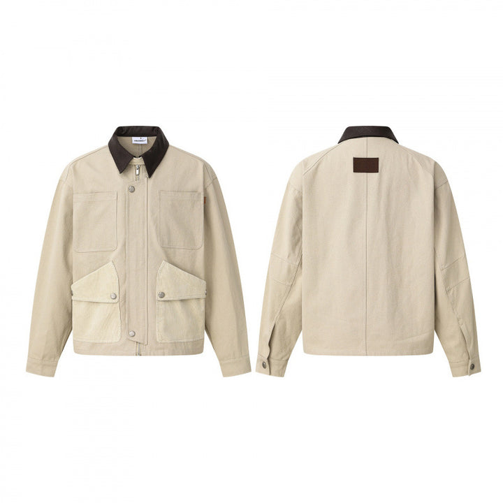 Unisex Kastige Canvas Blouson Jacket with contrasting cord collar and patch flap pockets Mune Fashion