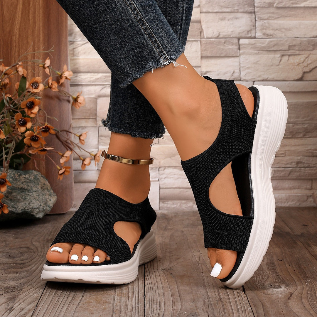 Damen Sportliche Keil-Pantoletten mit atmungsaktivem Strickoberteil und dämpfender Plateau-Sohle Mune Fashion