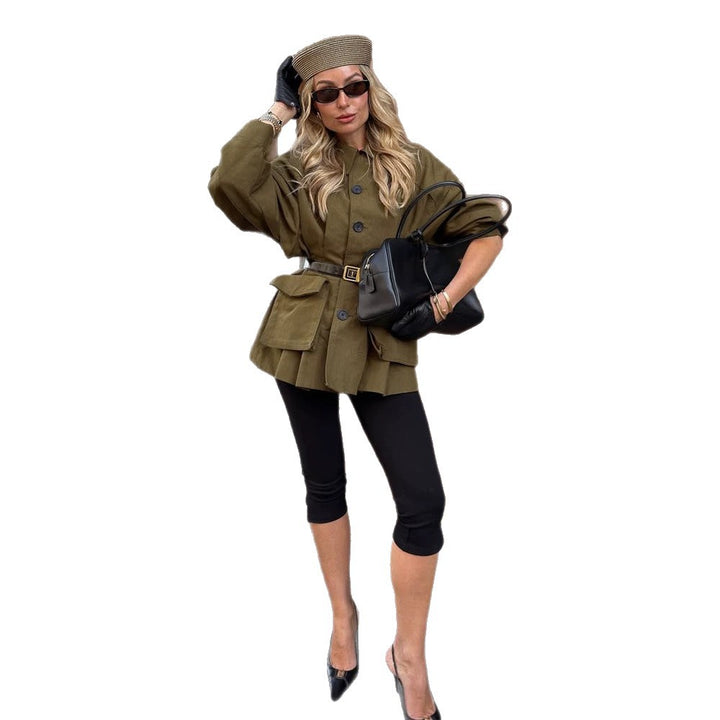 Women’s short utility jacket with balloon sleeves & patch flap pockets Mune Fashion