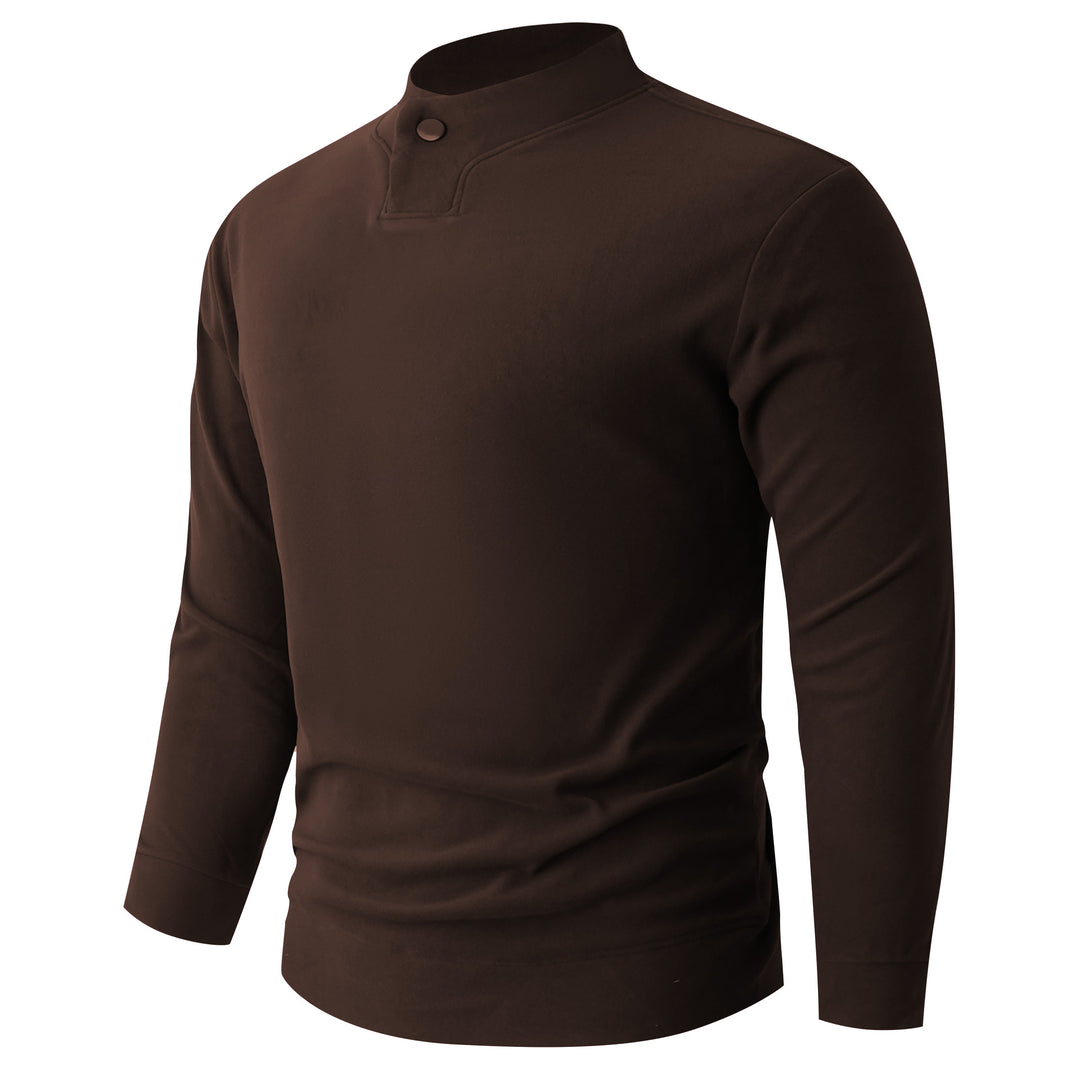 Men's Long Sleeve Shirt with Narrow Stand Collar and Button Closure Mune Fashion