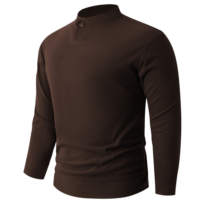 Men's Long Sleeve Shirt with Narrow Stand Collar and Button Closure Mune Fashion