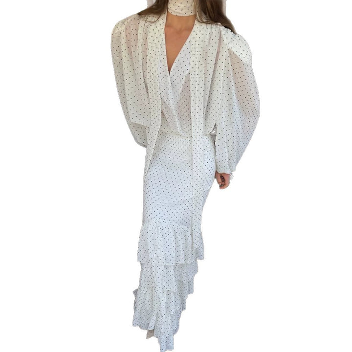 Women's Maxi Dress in Chiffon with Wrap Top, Bow and Tiered Ruffle Skirt Mune Fashion