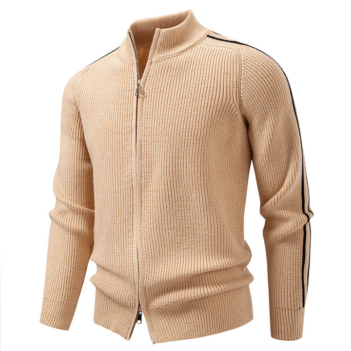 Men's zip-up cardigan with stand-up collar, structured ribbed look and contrasting stripes Mune Fashion