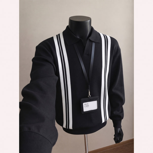 Men's Casual V-Neck Sweater with Stripes Mune Fashion