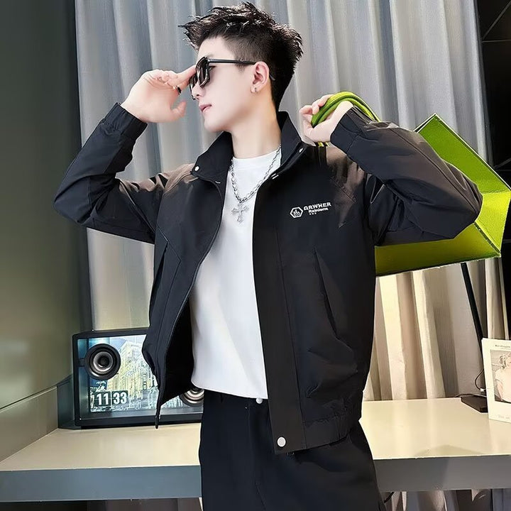 Men's Modern Boxy Bomber Jacket made of windproof material with stand-up collar and concealed zipper Mune Fashion