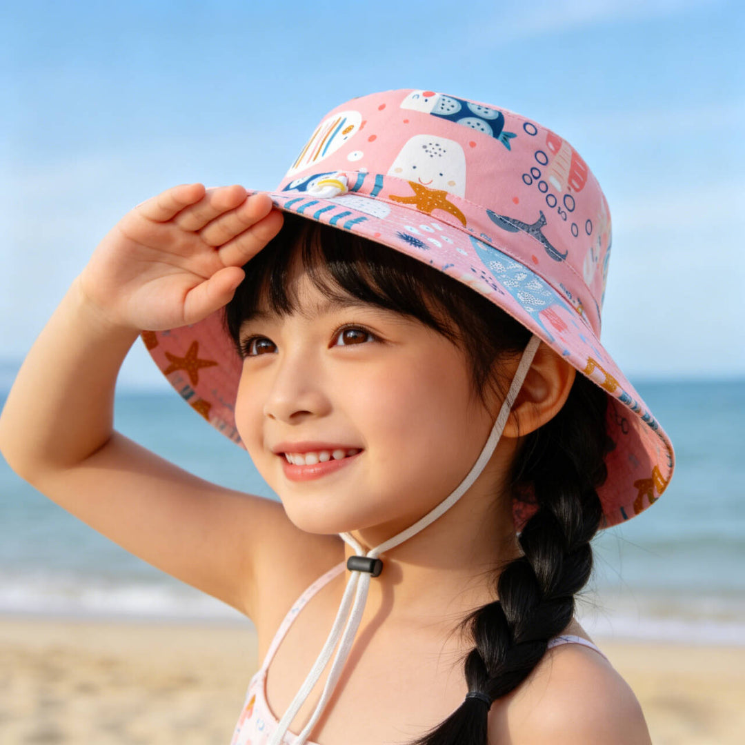 Unisex nan children's sun hat with adjustable chin strap, wide brim and imaginative unicorn print Mune Fashion