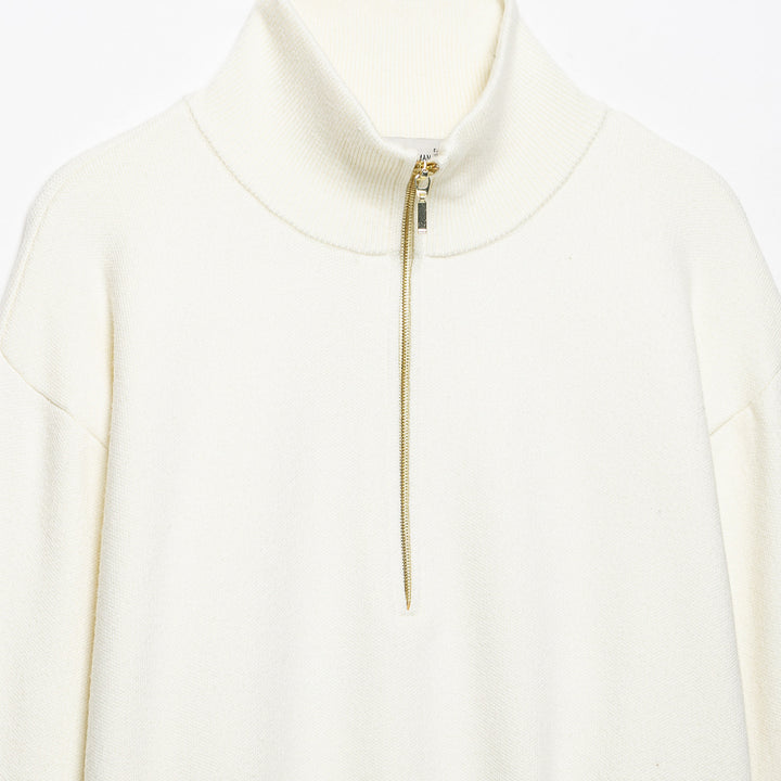 Women's Cropped Oversized Knit Sweater with Half Metal Zipper and Funnel Neck Mune Fashion