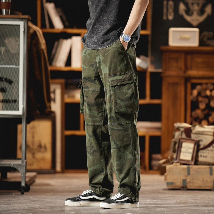 Men's Relaxed-Fit Camouflage Cargo Pants with Side Flap Pockets and Corded Hems Mune Fashion