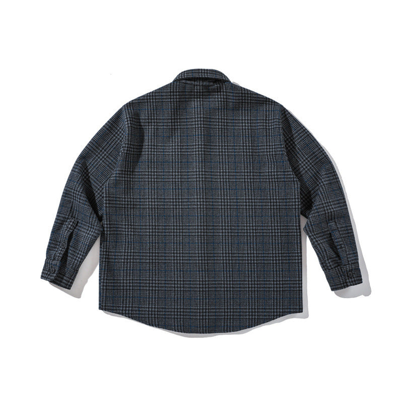 Unisex Boxy Overshirt made of wool blend with Glencheck, chest pocket and rounded hem Mune Fashion
