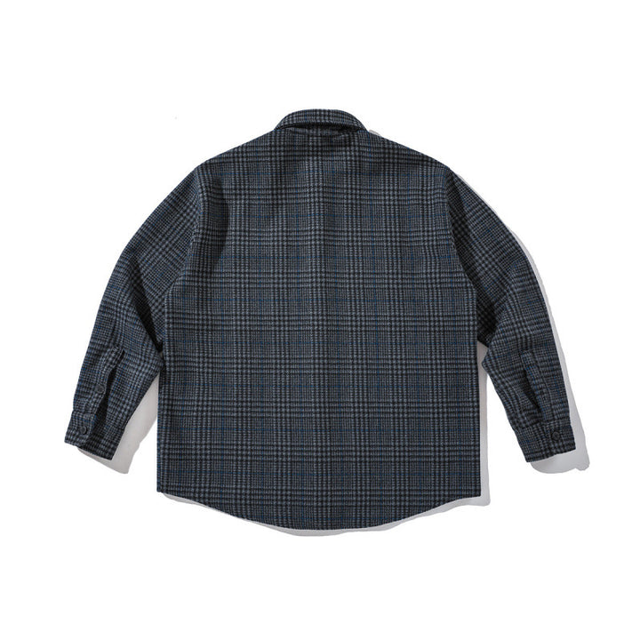 Unisex Boxy Overshirt made of wool blend with Glencheck, chest pocket and rounded hem Mune Fashion