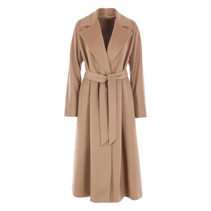 Women Elegant Wrap Coat made of Wool Blend with Wide Lapel and Waist Belt Mune Fashion