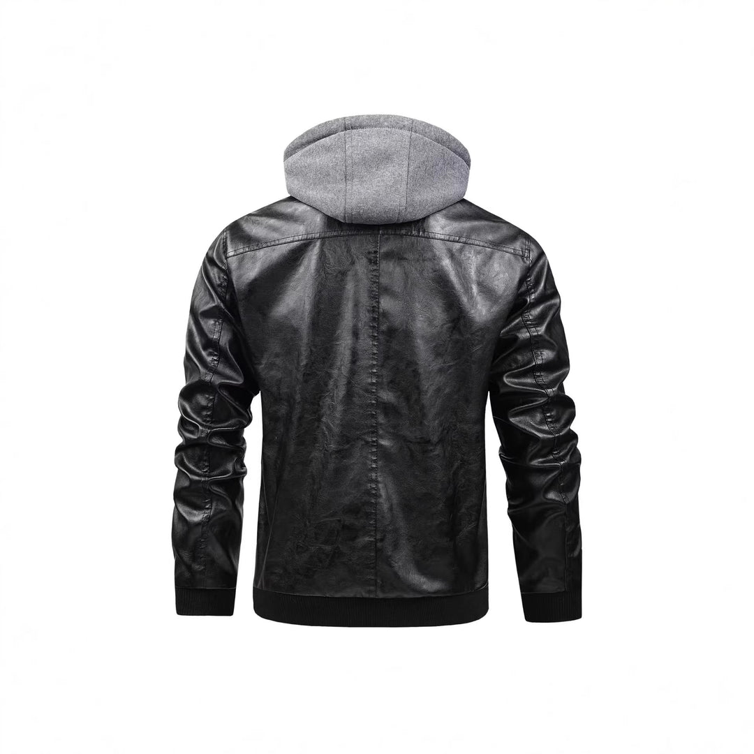 Men's Fashion Faux Leather Jacket with Removable Hood Mune Fashion