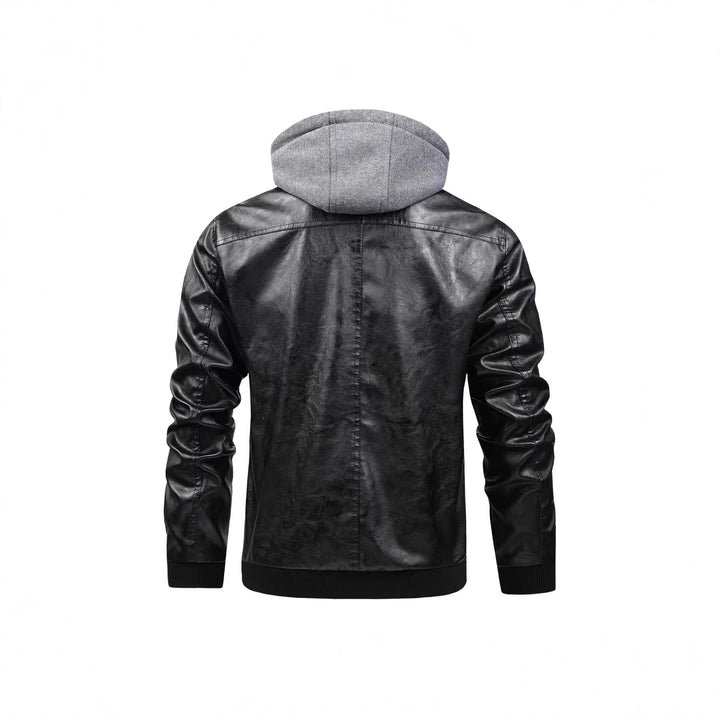 Men's Fashion Faux Leather Jacket with Removable Hood Mune Fashion