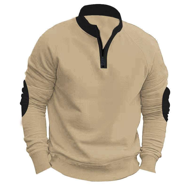 Men's raglan pullover with short zip, stand-up collar and ergonomic elbow panels Mune Fashion