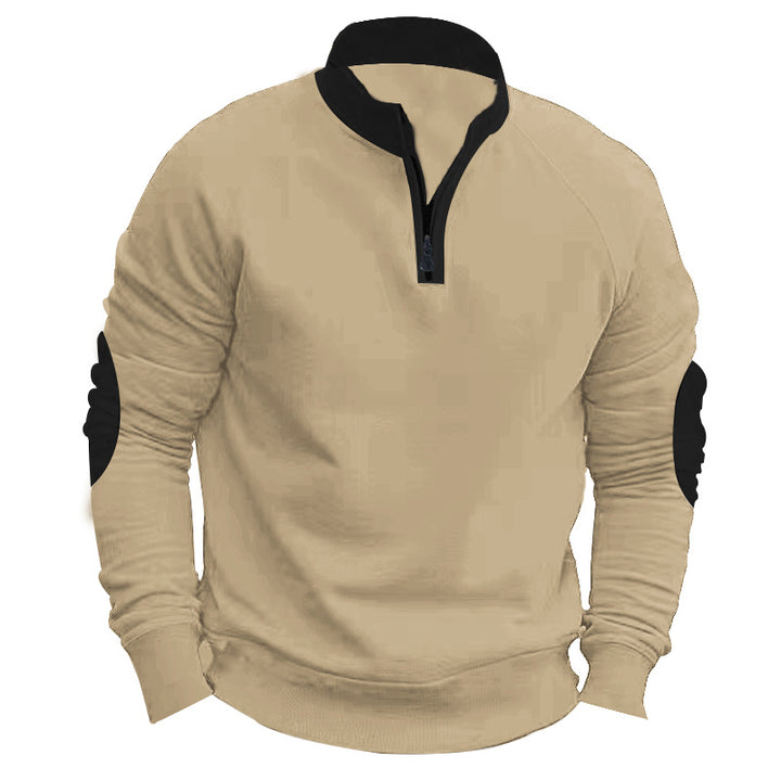 Men's raglan pullover with short zip, stand-up collar and ergonomic elbow panels Mune Fashion