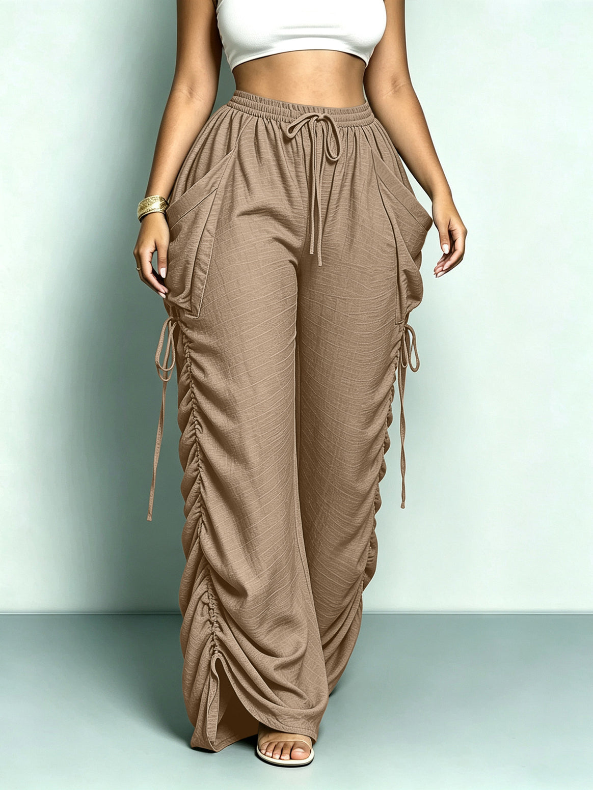 Women's wide Relax Harem pants with side gathering and large pockets Mune Fashion