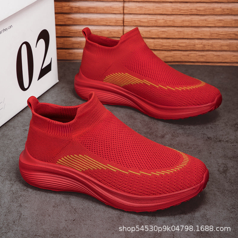 Unisex nan elastic slip-on leisure shoe with sock-like entry, contoured wave cushioning sole and non-slip profile sole Mune Fashion