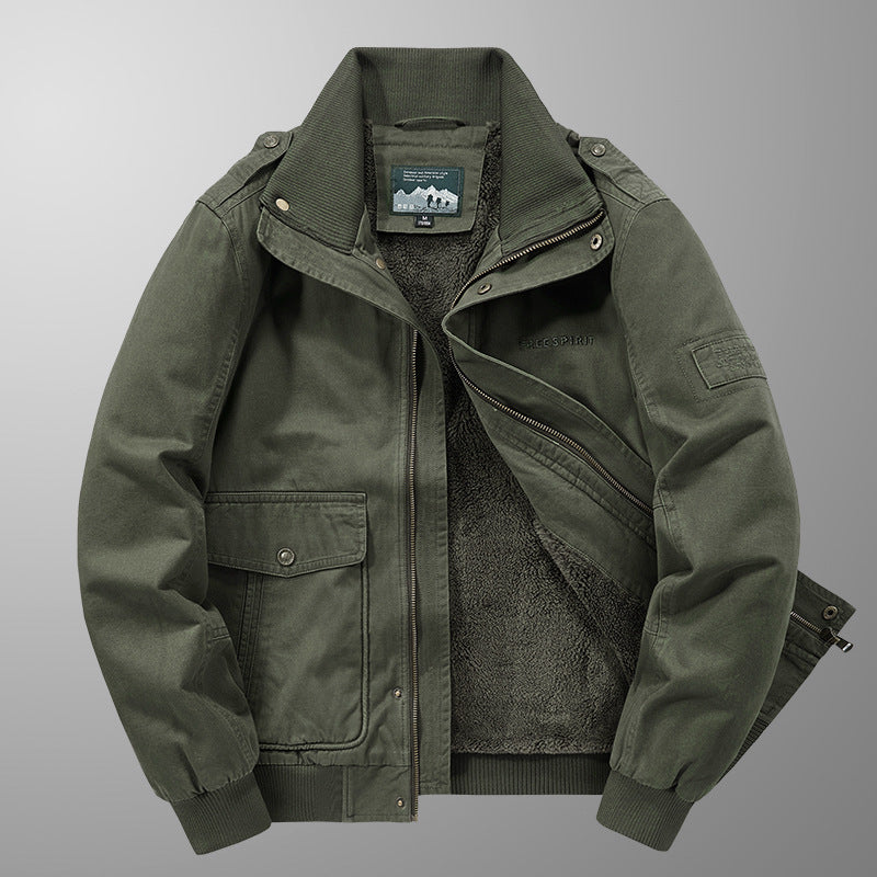 Men's Thermo-Canvas Blouson with full Teddy lining, ribbed collar, and utility patch pockets Mune Fashion