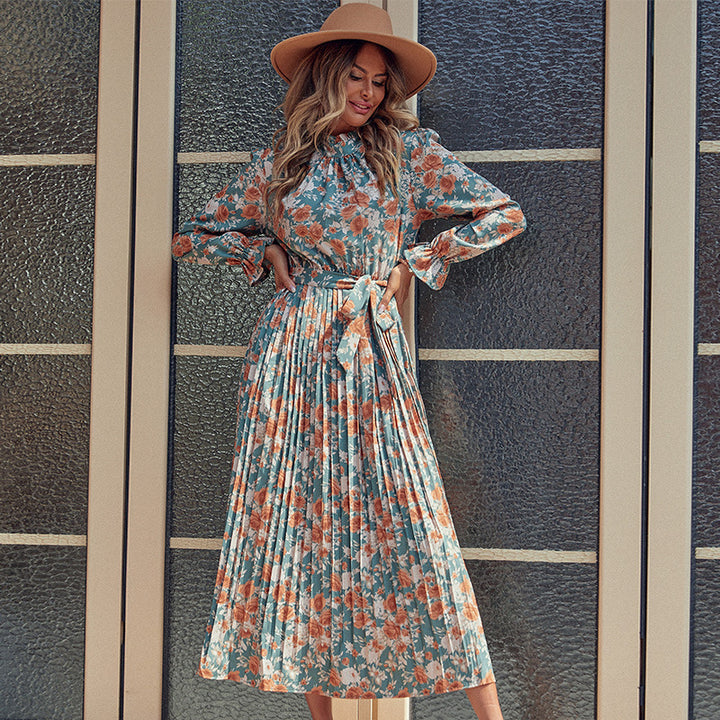 Women's Midi Dress with Floral Design and Tying Details Mune Fashion