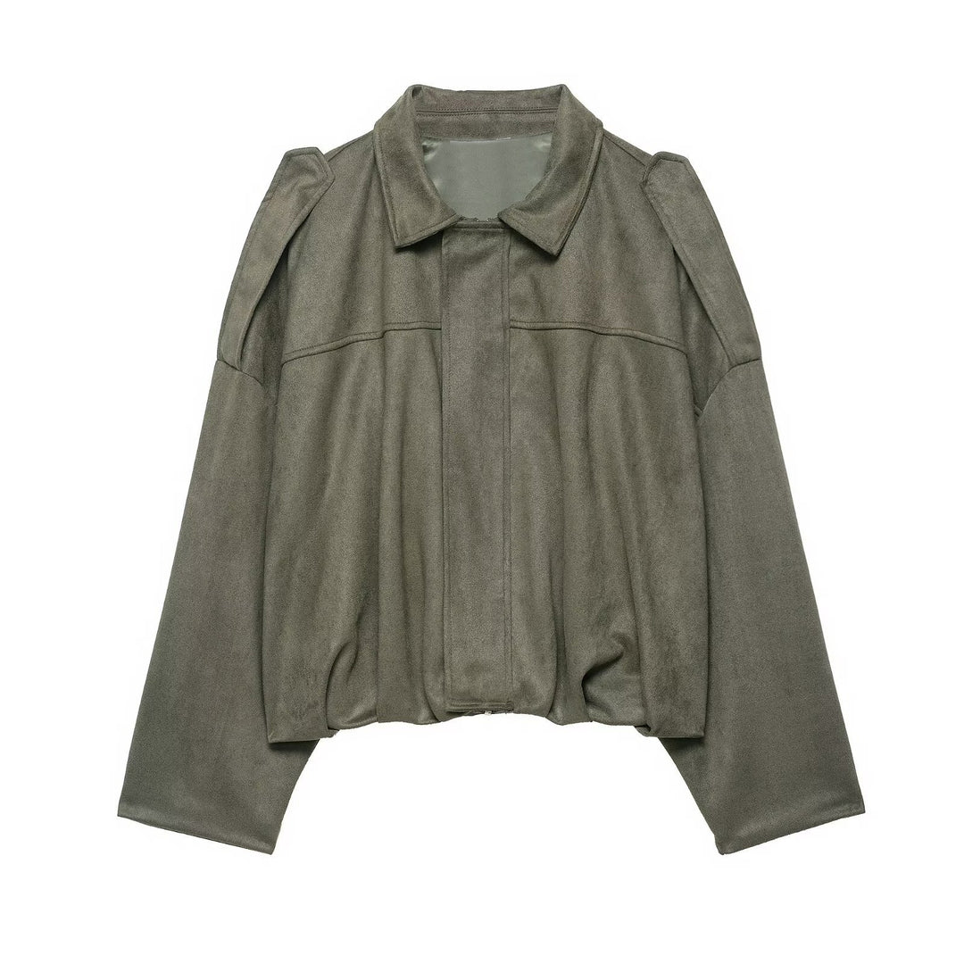 Women’s Oversized Cropped Jacket with Balloon Hem and Shoulder Cutouts Mune Fashion