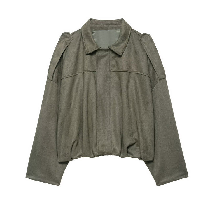 Women’s Oversized Cropped Jacket with Balloon Hem and Shoulder Cutouts Mune Fashion