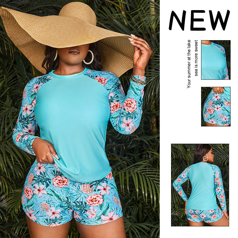 Women's Long-sleeved Surf Suit with Floral Pattern Mune Fashion