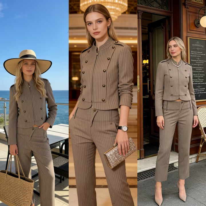 Women's straight-cut high-waisted trousers with knee patches Mune Fashion