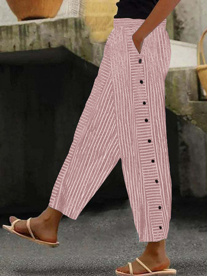 Women's Wide Culotte Pants with Paperbag Waist, Button Placket and Side Pockets Mune Fashion