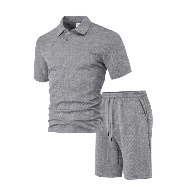 Men's embossed beach ensemble with open short sleeve shirt and cord Bermuda Mune Fashion