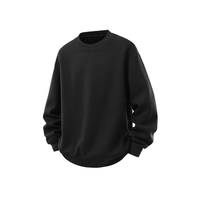 Men's waffle knit round neck sweatshirt with relaxed fit and ribbed cuffs Drune