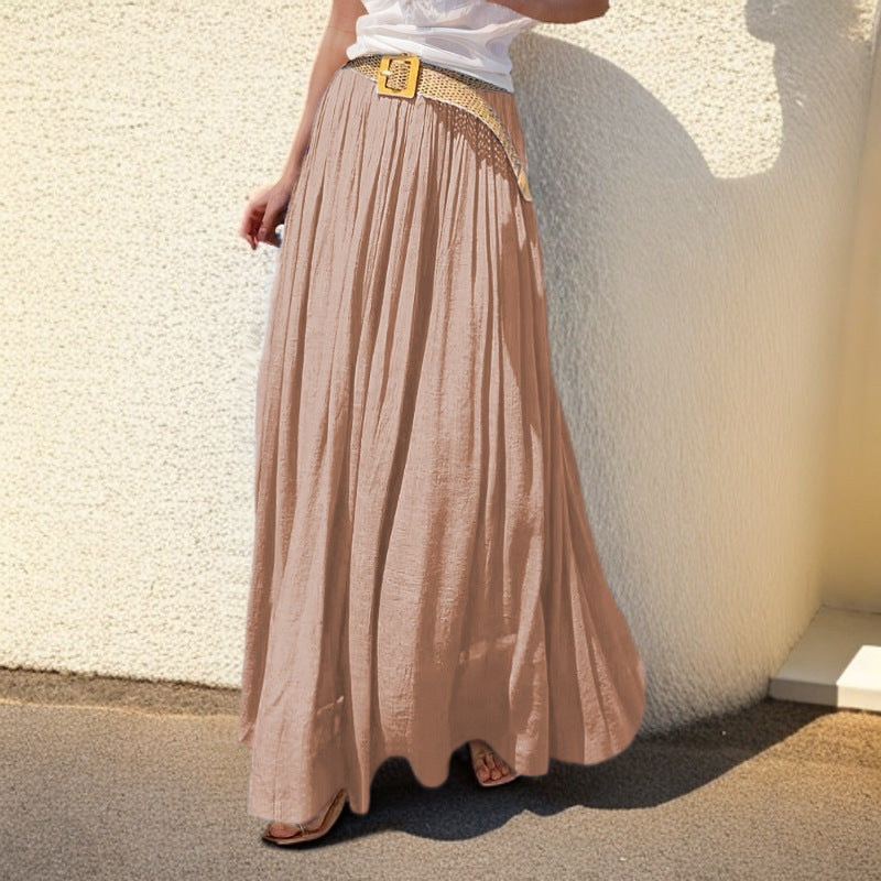 Ladies' airy pleated maxi skirt with elastic waistband and flowing summer fall Mune Fashion