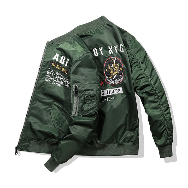 Men's pilot bomber jacket in vintage military look with embroidered patches and sleeve utility pocket Mune Fashion