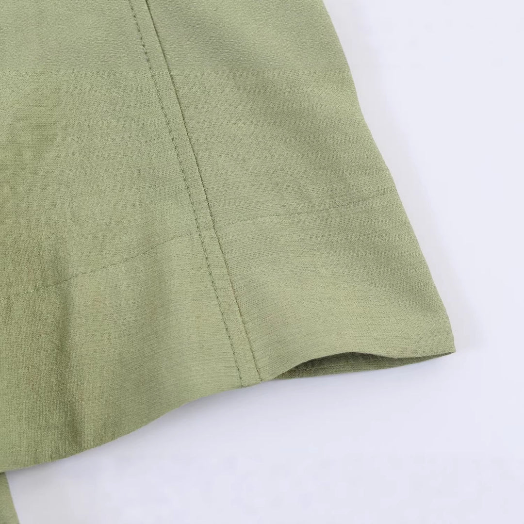 Women Light Linen Look Blouse with Button Placket and Gathered Batwing Sleeves Mune Fashion