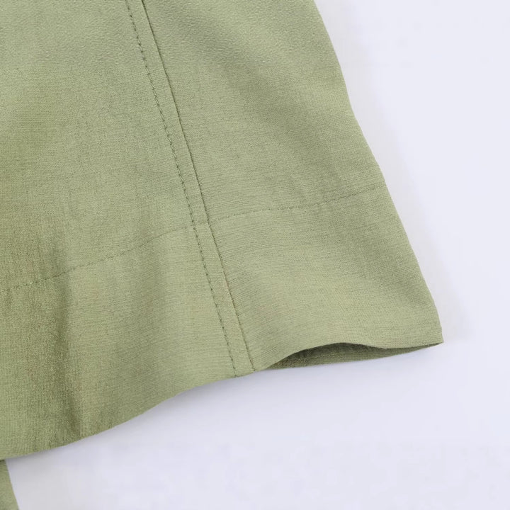 Women Light Linen Look Blouse with Button Placket and Gathered Batwing Sleeves Mune Fashion