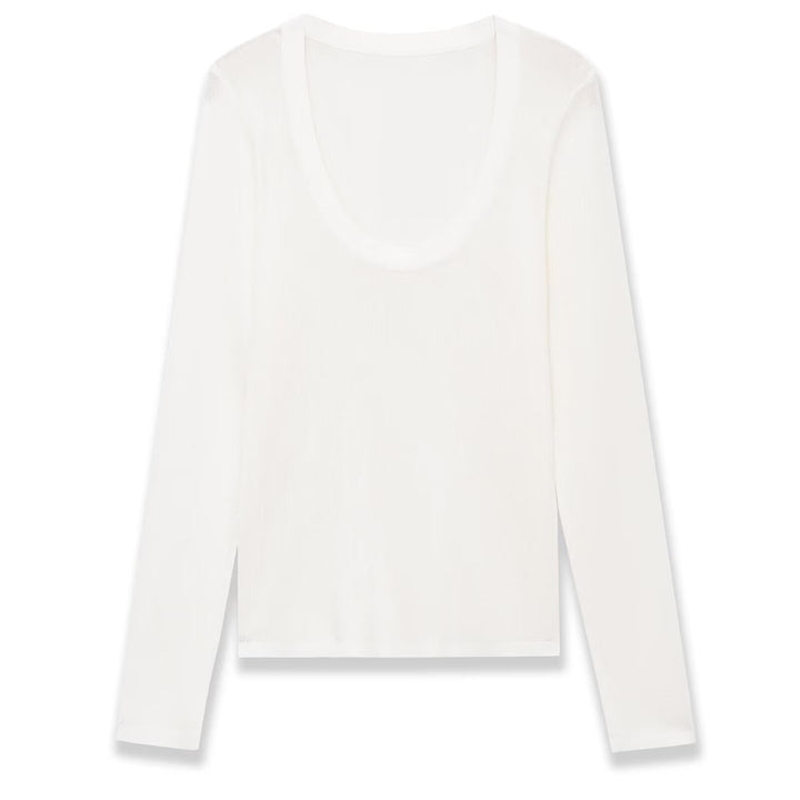 Women's fine knit pullover with deep U-neck and narrow silhouette Mune Fashion