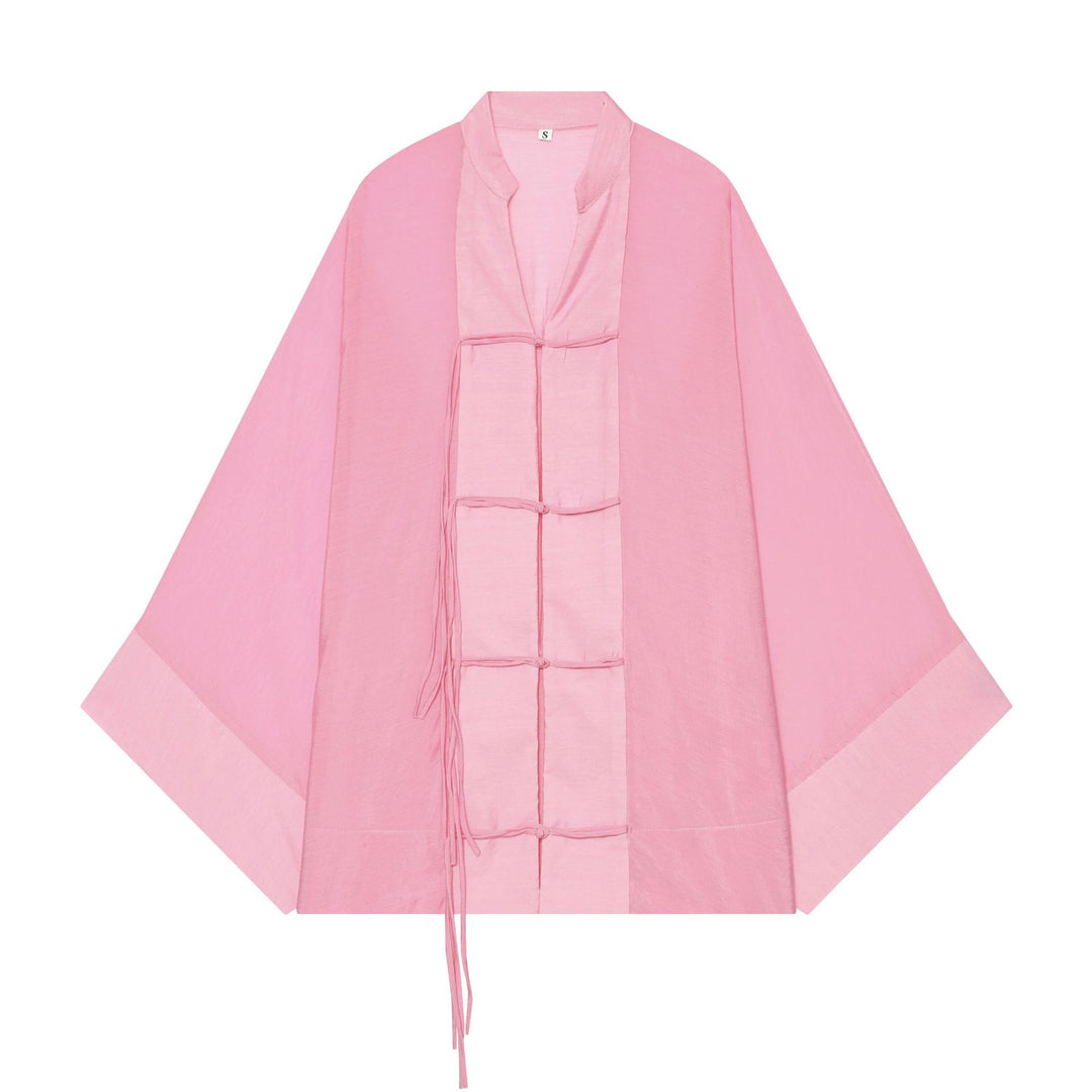Women's Kimono-Cape Jacket with Chinese Button Closure and Long Tassels Mune Fashion