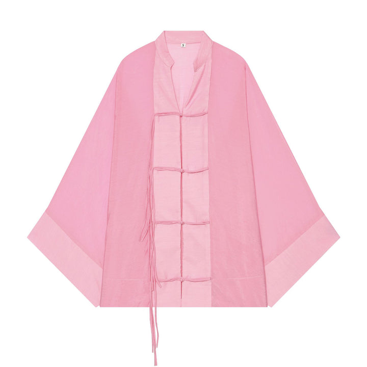 Women's Kimono-Cape Jacket with Chinese Button Closure and Long Tassels Mune Fashion