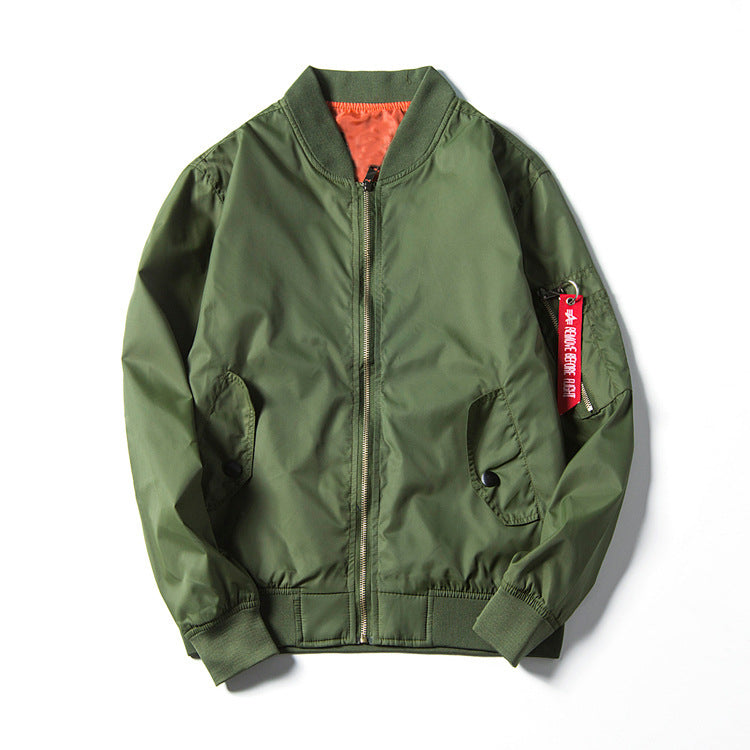 Unisex Lightweight Nylon Flight Jacket with Contrasting Lining and Sleeve Zipper Pocket Mune Fashion