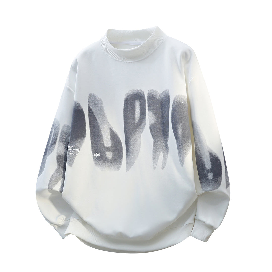 Unisex Oversize-Round-Neck-Sweatshirt with Stand-Up Collar, Abstract Print & Ribbed Cuffs Mune Fashion