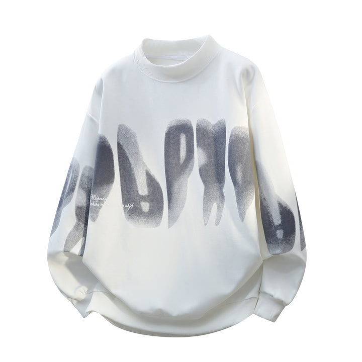 Unisex Oversize-Round-Neck-Sweatshirt with Stand-Up Collar, Abstract Print & Ribbed Cuffs Mune Fashion